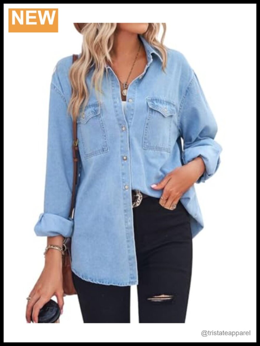 Women's Long Sleeve Denim Jean Shirt Button Down Blouse Casual Oversized Top